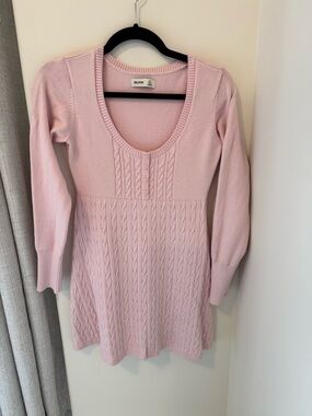 Hollister Light Pink Cable-Knit Babydoll Sweater Dress size Medium Petite